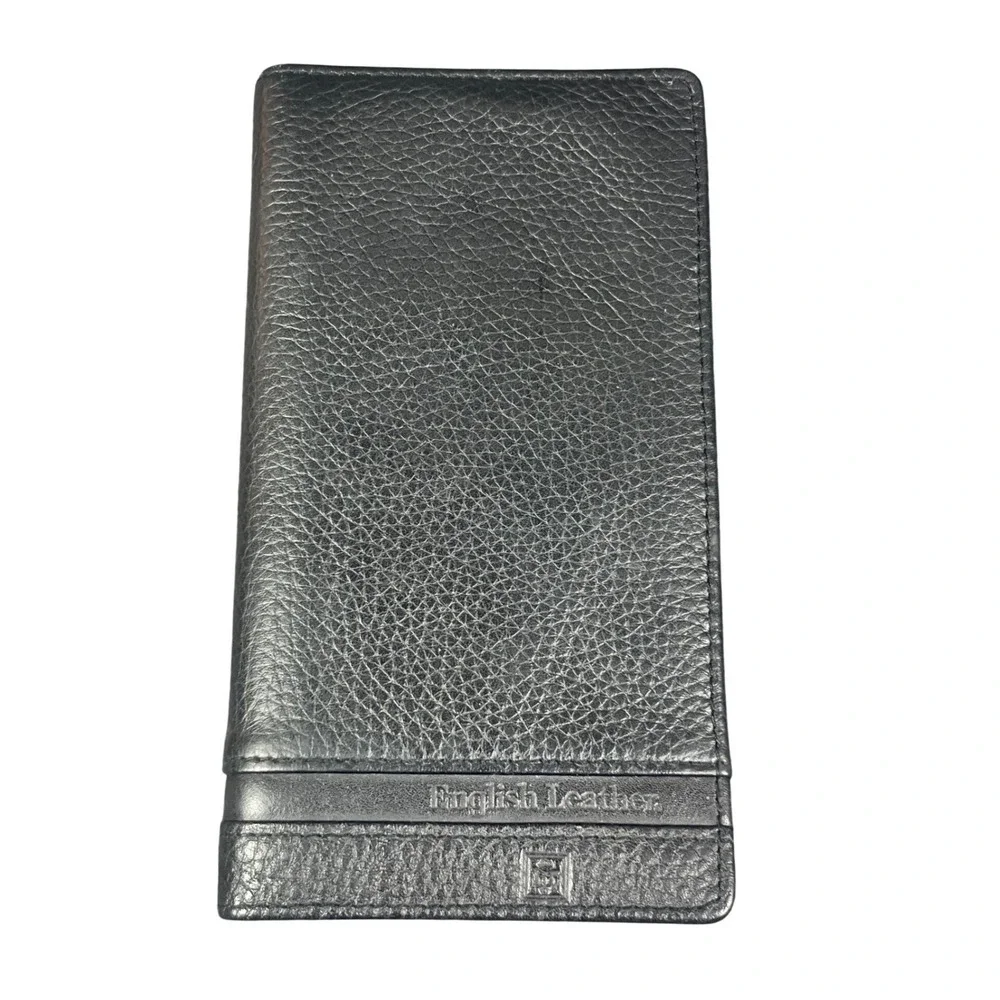 English Leather Mens Black Genuine Leather Long Bifold Secretary Wallet Slim